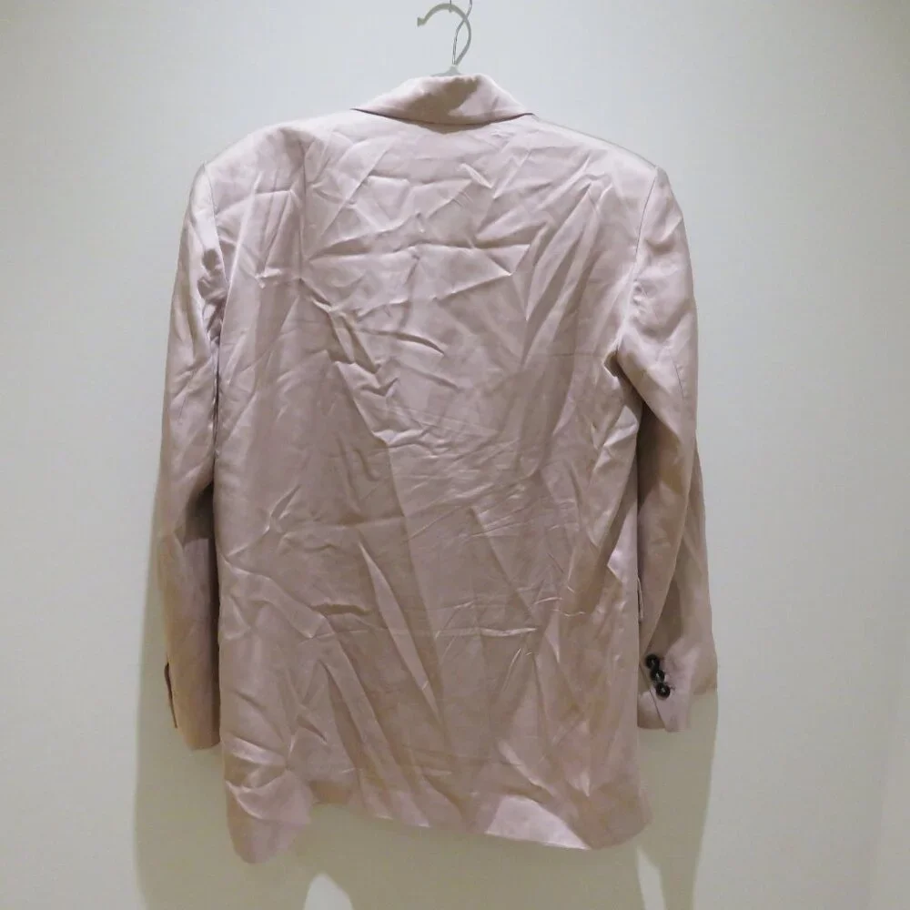 ZARA Long Buttoned Collared Satin Blazer in Blush Pink Pastel Preppy - Size S - Picture 10 of 13